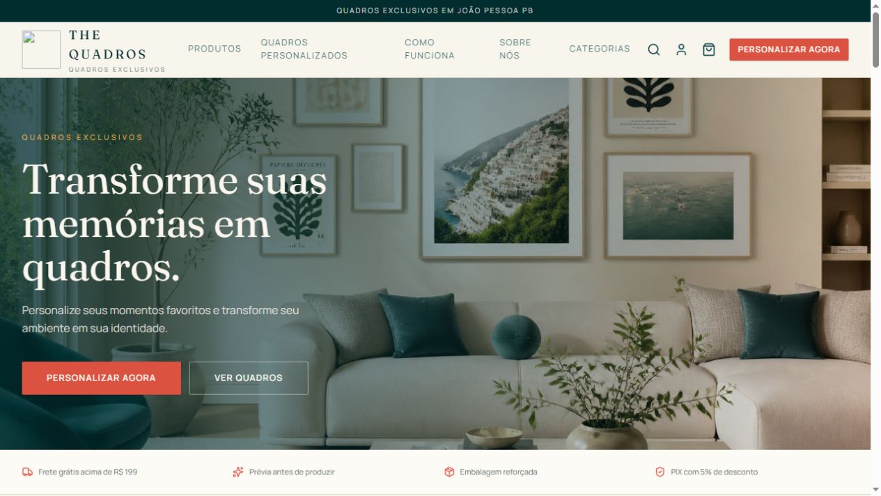 Prévia real do site The Quadros